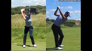 Justin Thomas golf swing  Long Iron faceon amp downtheline July 2017 [upl. by Latsirhc]